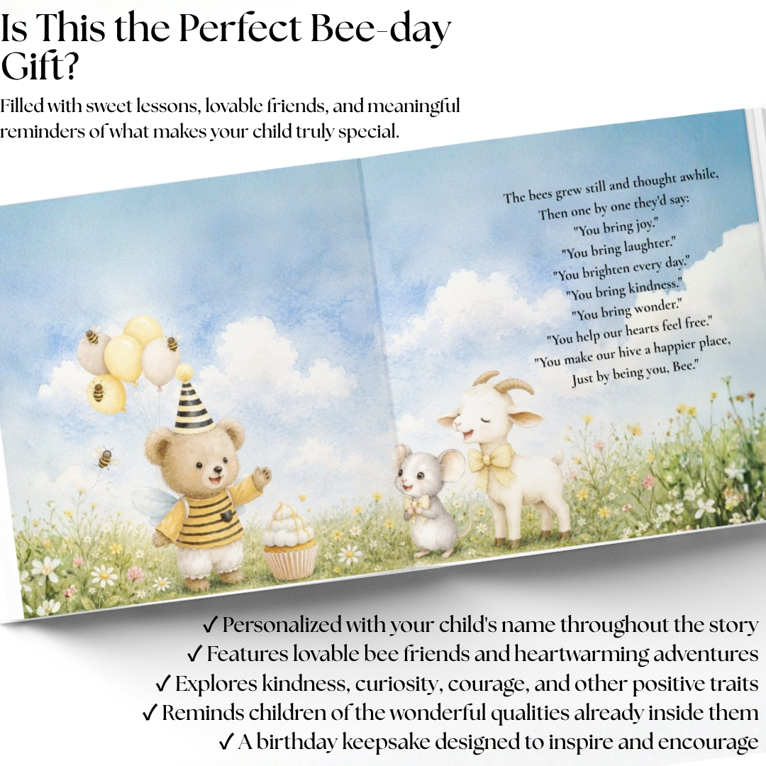 Personalized Bee-Day Birthday Book for Kids, Birthday Wish Book, Custom Birthday Storybook, Keepsake Gift for Children