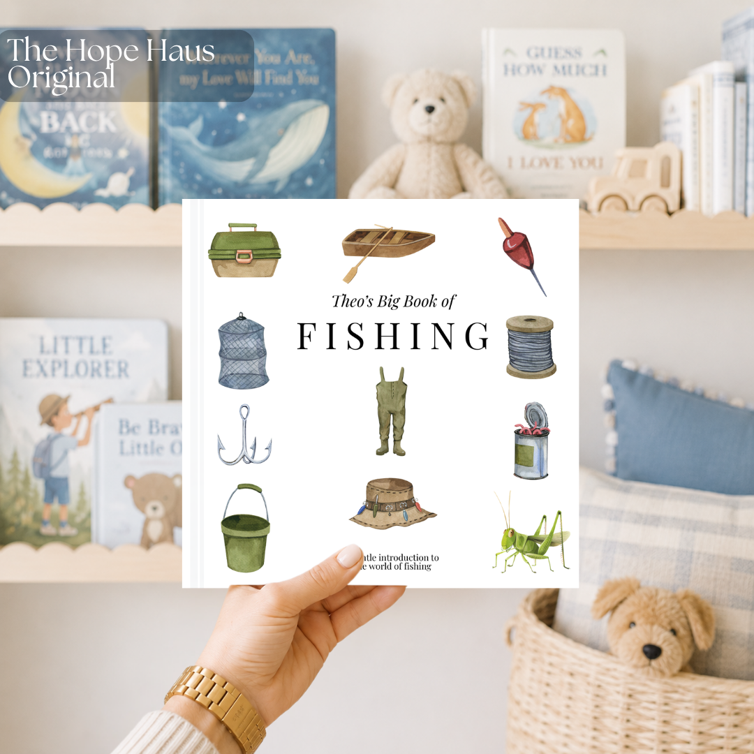 Personalized Fishing First Words Book | Custom Toddler Learning Book | Baby's First Fishing Book | Watercolor Keepsake Gift