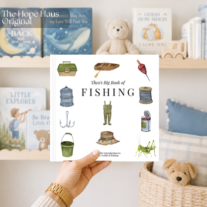Personalized Fishing First Words Book | Custom Toddler Learning Book | Baby's First Fishing Book | Watercolor Keepsake Gift