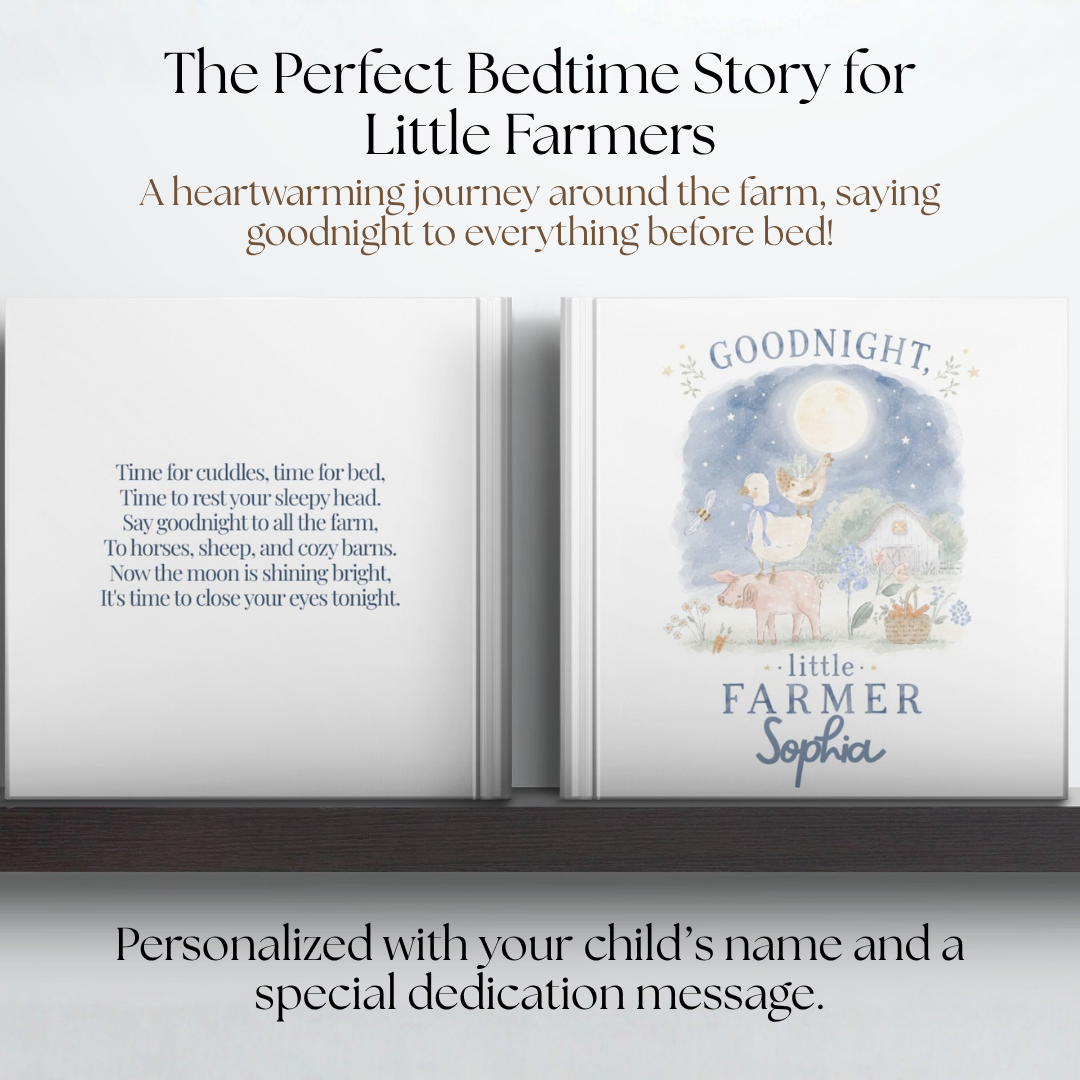 Personalized Farm Bedtime Book for Kids | Goodnight Little Farmer Storybook | Custom Baby & Toddler Gift | Farm Animal Book