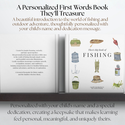 Personalized Fishing First Words Book | Custom Toddler Learning Book | Baby's First Fishing Book | Watercolor Keepsake Gift