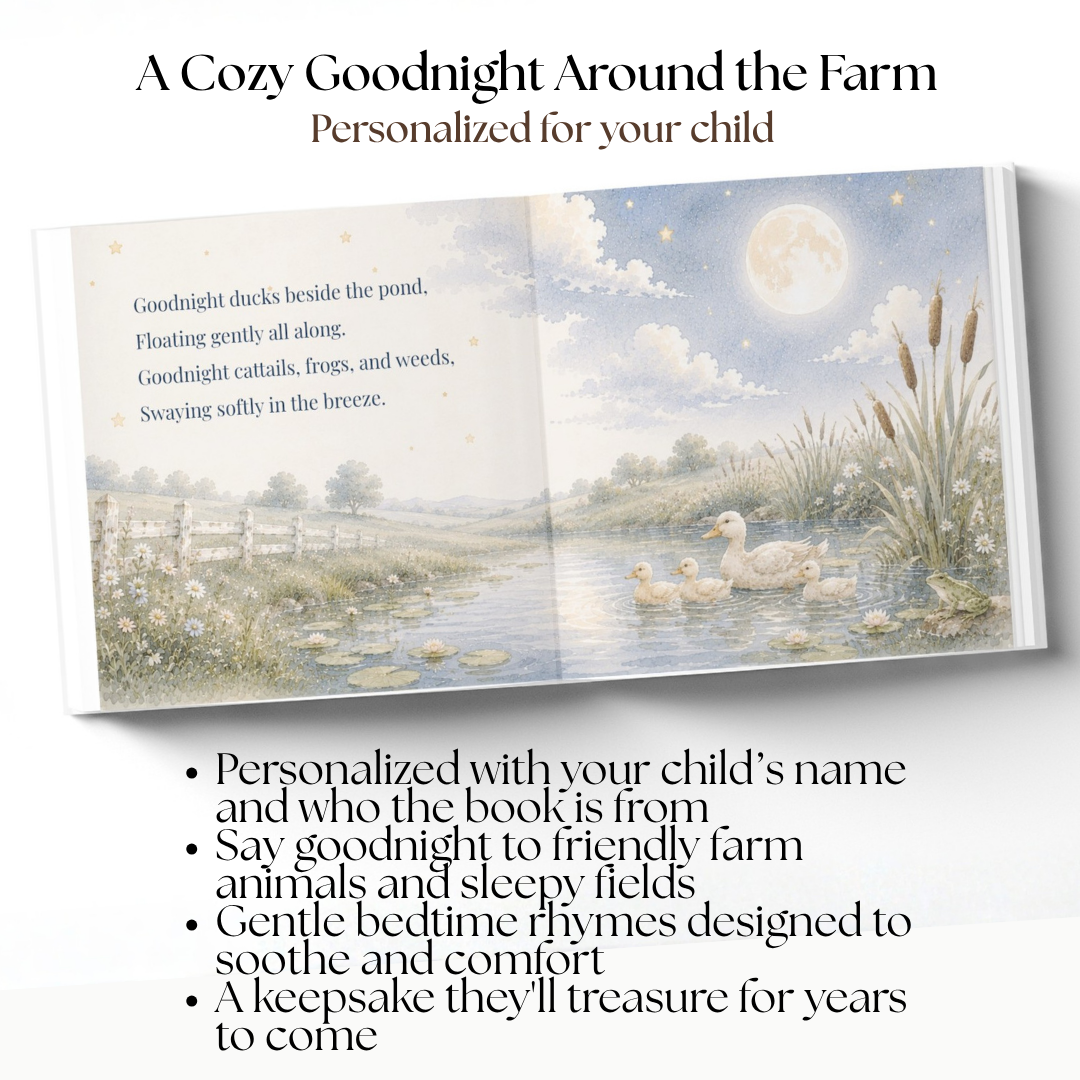 Personalized Farm Bedtime Book for Kids | Goodnight Little Farmer Storybook | Custom Baby & Toddler Gift | Farm Animal Book