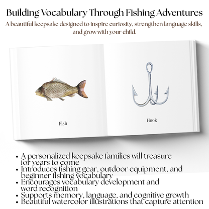 Personalized Fishing First Words Book | Custom Toddler Learning Book | Baby's First Fishing Book | Watercolor Keepsake Gift