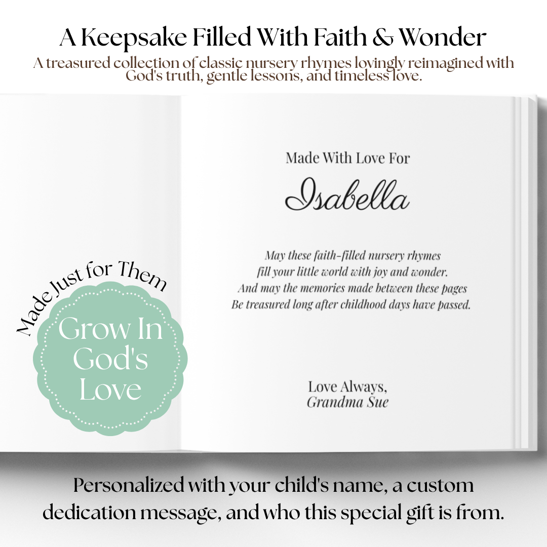 Personalized Christian Nursery Rhymes Book, Custom Faith Gift for Kids, Baptism Gift, Baby Dedication, Easter Gift, Christian Keepsake