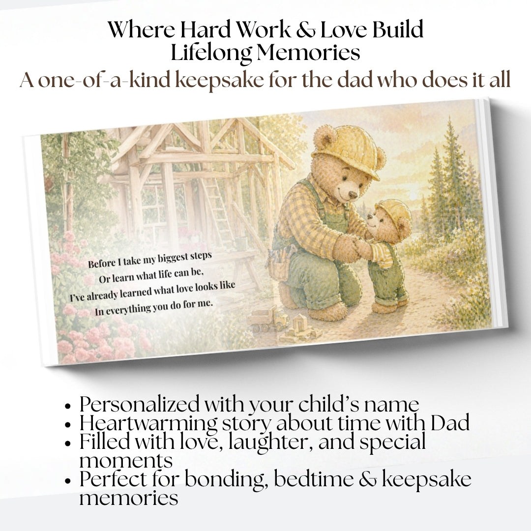 Personalized Construction Dad Book, Father’s Day Gift from Child, Custom Daddy Storybook, Blue Collar Dad Keepsake Gift