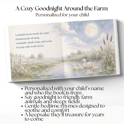 Personalized Farm Bedtime Book for Kids | Goodnight Little Farmer Storybook | Custom Baby & Toddler Gift | Farm Animal Book