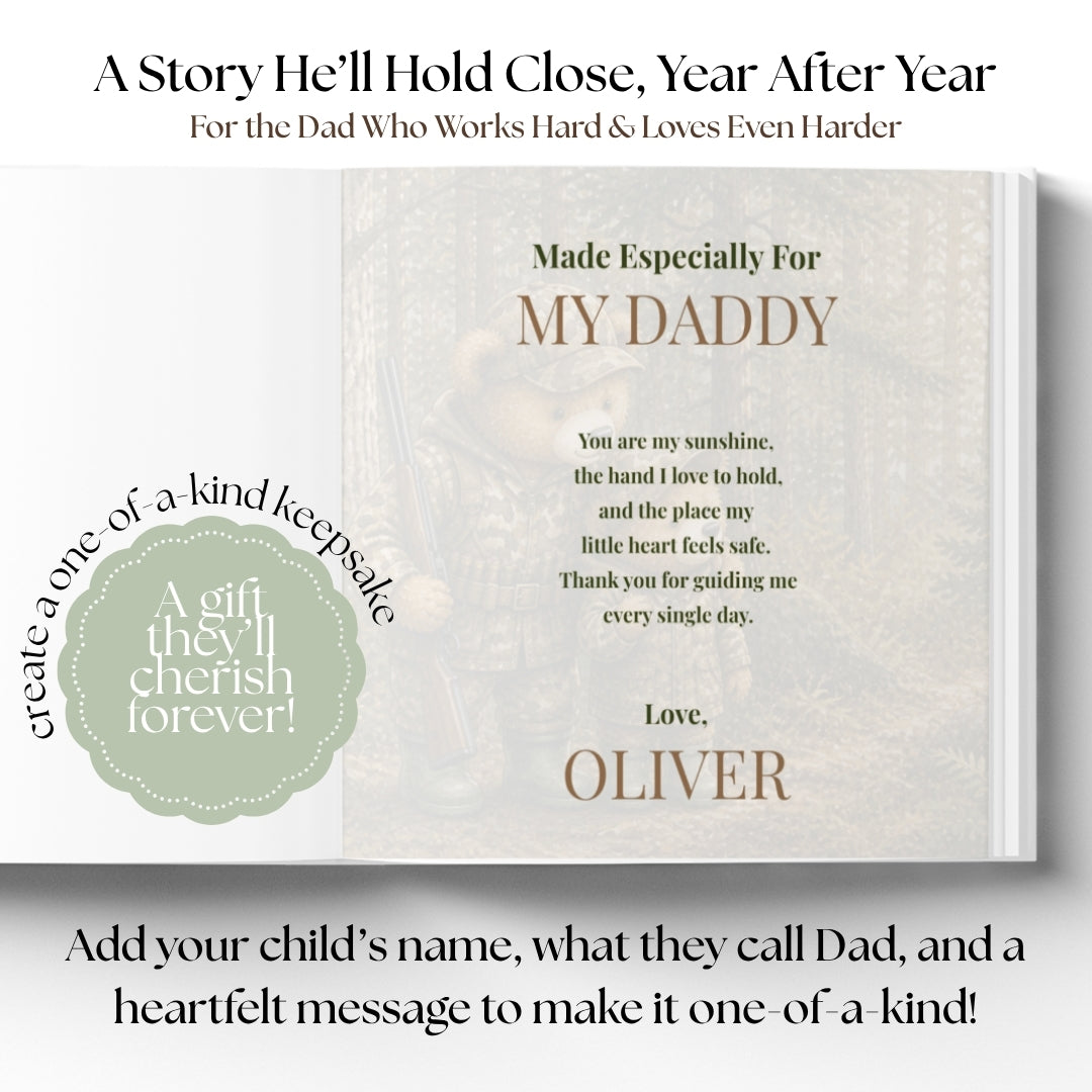 Personalized Hunting Dad Book, Fathers Day Gift From Kids, Custom Outdoorsman Daddy Story Keepsake