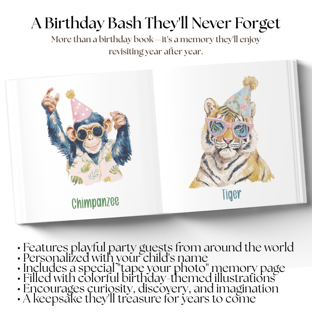 Personalized Birthday Book for Kids, Custom Birthday Storybook, First Birthday Gift, Animal Birthday Keepsake