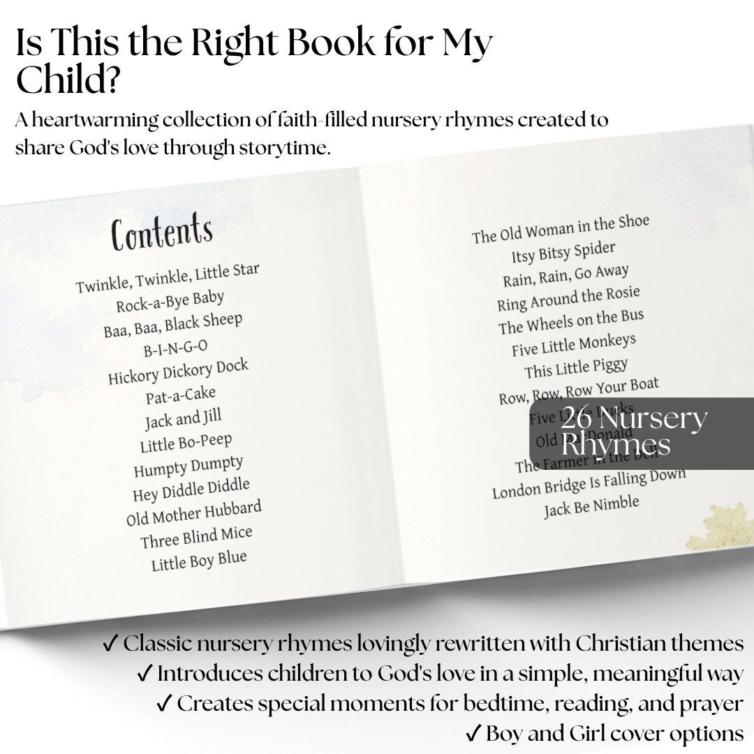Personalized Christian Nursery Rhymes Book, Custom Faith Gift for Kids, Baptism Gift, Baby Dedication, Easter Gift, Christian Keepsake