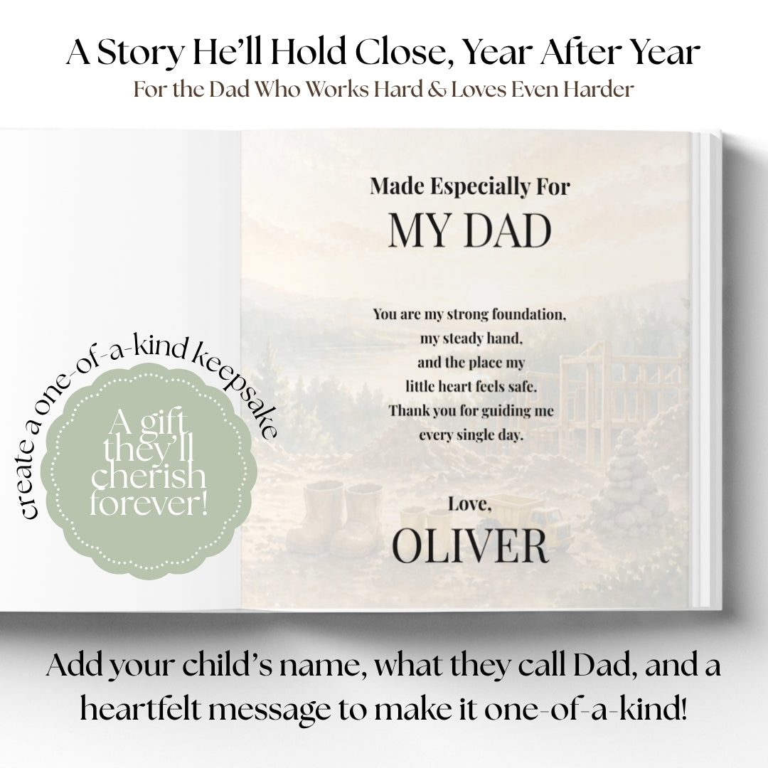 Personalized Construction Dad Book, Father’s Day Gift from Child, Custom Daddy Storybook, Blue Collar Dad Keepsake Gift