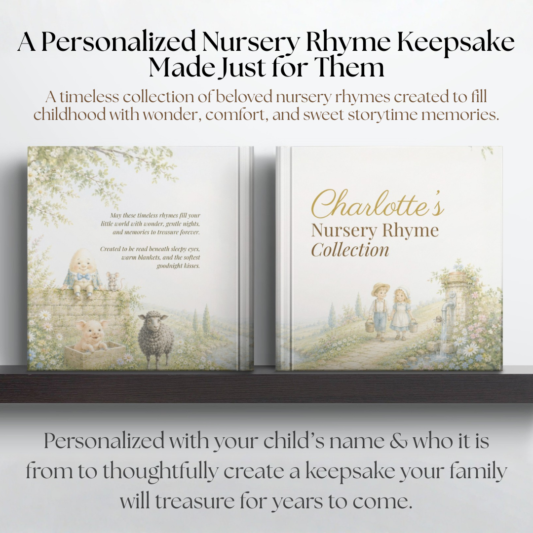 Personalized Nursery Rhyme Book, Vintage Watercolor Keepsake, Baby Shower Gift, Heirloom Storybook for Babies & Toddlers