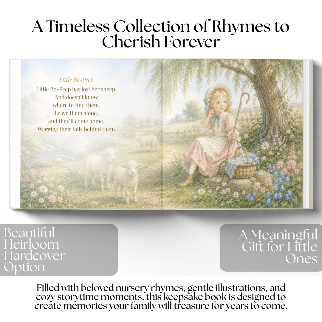 Personalized Nursery Rhyme Book, Vintage Watercolor Keepsake, Baby Shower Gift, Heirloom Storybook for Babies & Toddlers