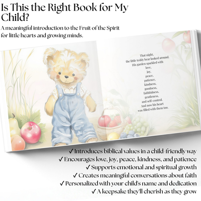 My Fruit of the Spirit Journey | Personalized Christian Book for Kids, Baptism Gift, Bible Storybook, Christian Gift