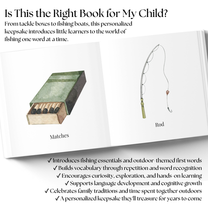 Personalized Fishing First Words Book | Custom Toddler Learning Book | Baby's First Fishing Book | Watercolor Keepsake Gift