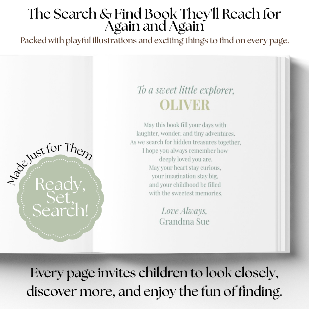 Personalized Search and Find Book, Toddler Busy Book, Custom Name Storybook, Interactive Seek and Find Gift for Kids