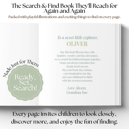 Personalized Search and Find Book, Toddler Busy Book, Custom Name Storybook, Interactive Seek and Find Gift for Kids
