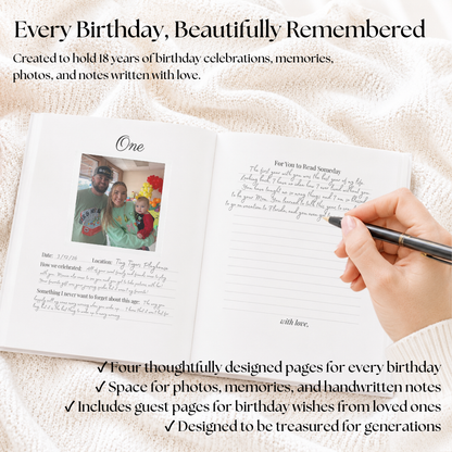 Personalized Birthday Memory Book, Linen Birthday Keepsake, 18 Year Birthday Tradition, First Birthday to 18 Gift