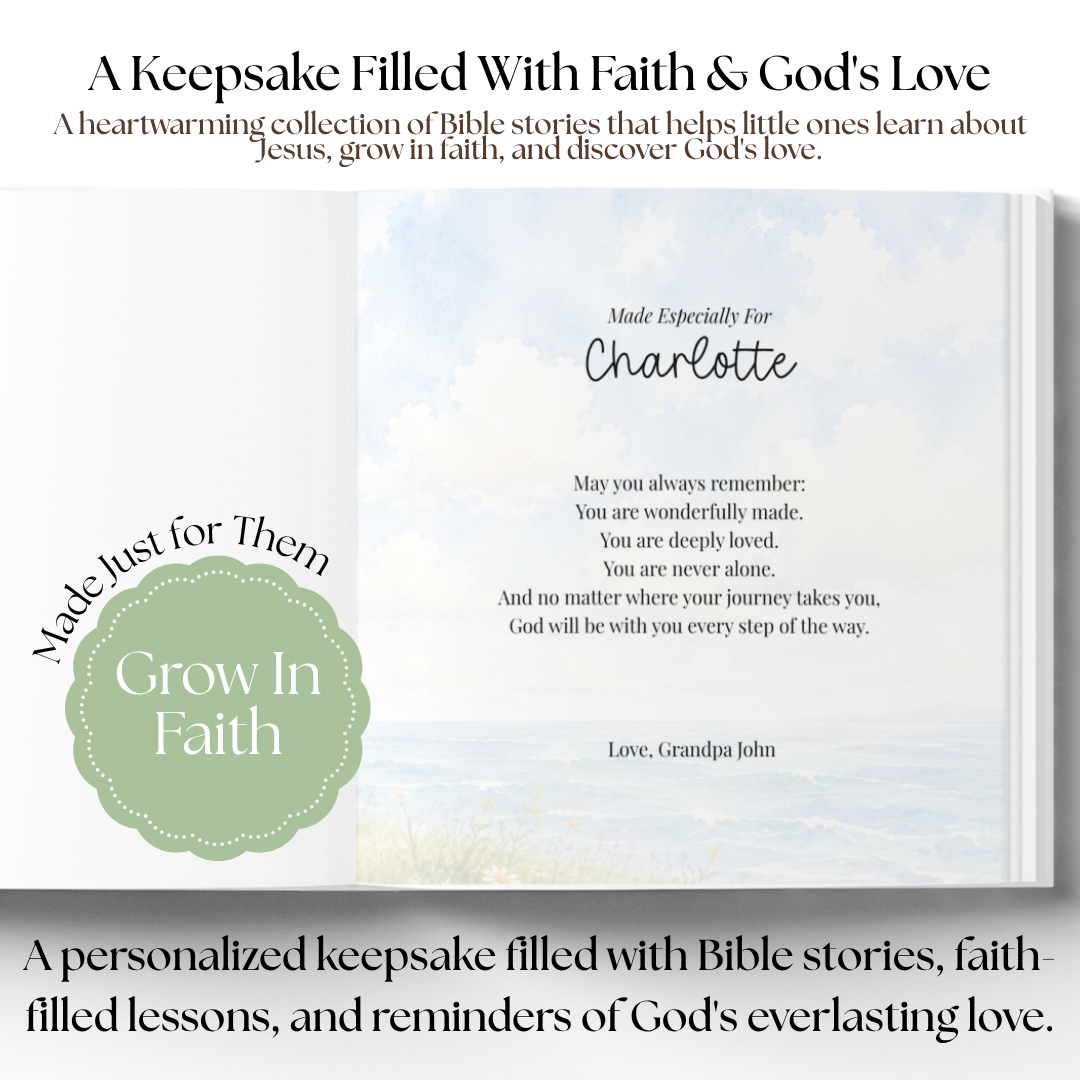 My Personalized Bible Story Book, Christian Keepsake Gift, Baptism Gift, Faith Based Storybook for Kids