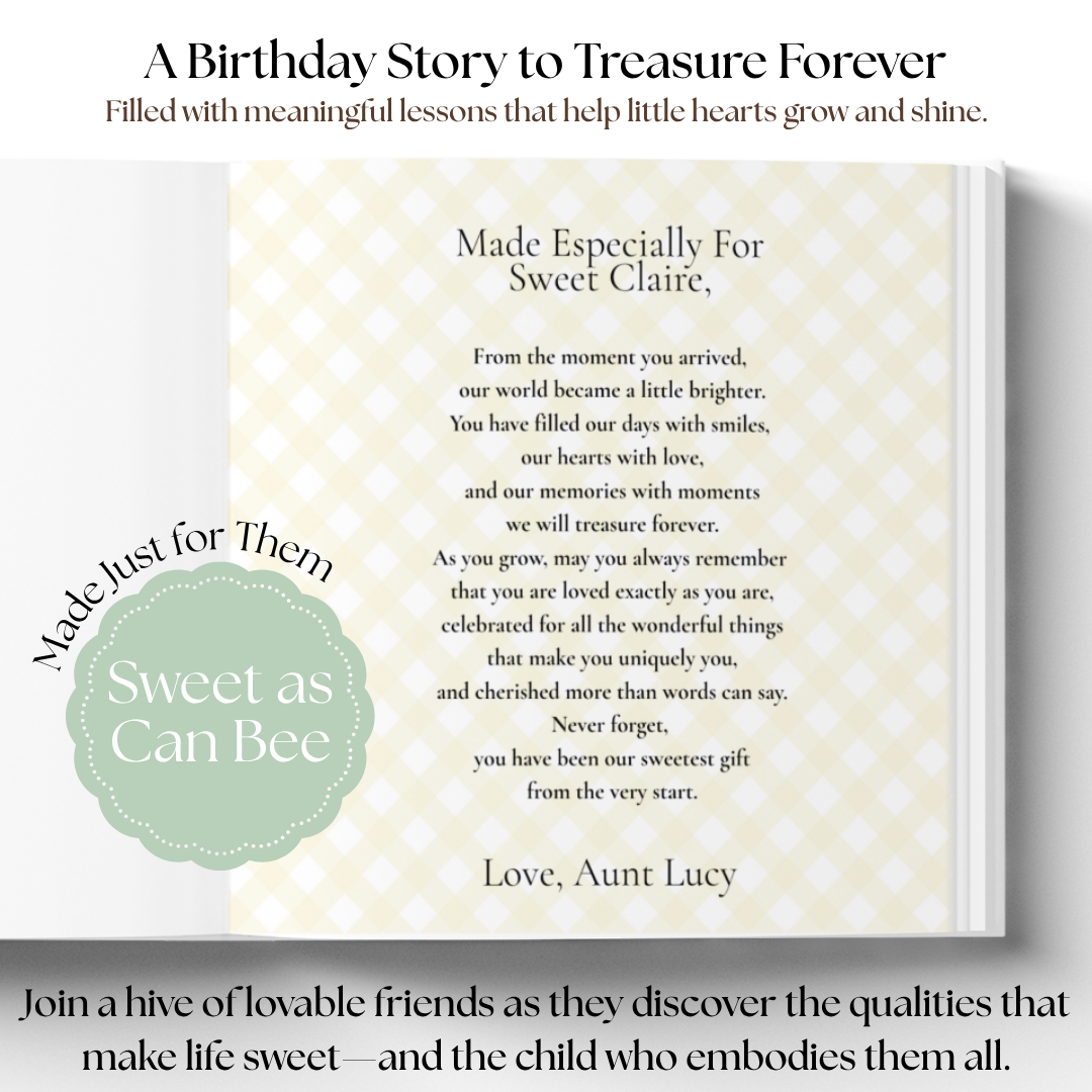 Personalized Bee-Day Birthday Book for Kids, Birthday Wish Book, Custom Birthday Storybook, Keepsake Gift for Children